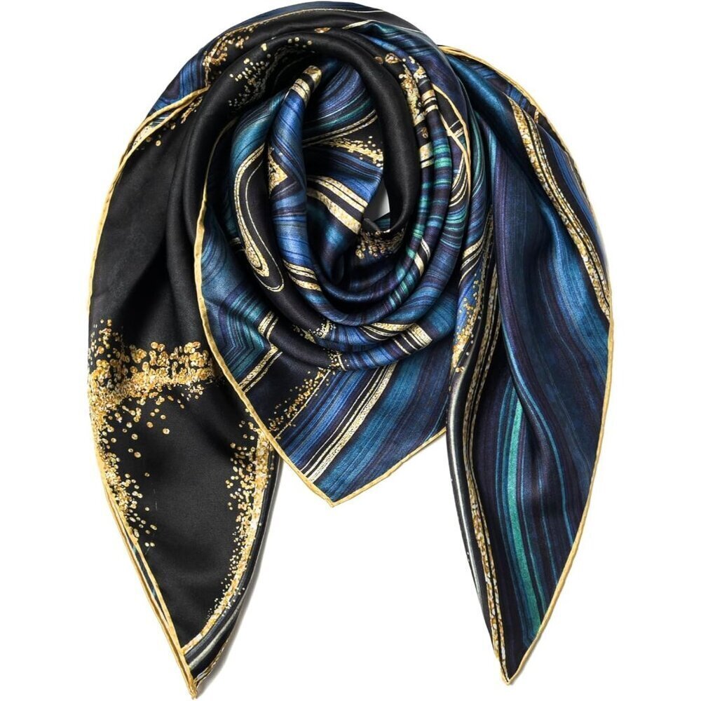 Mulberry Silk Blue-black Scarf 43 Inch L Square Shawl Women Oversized Headband